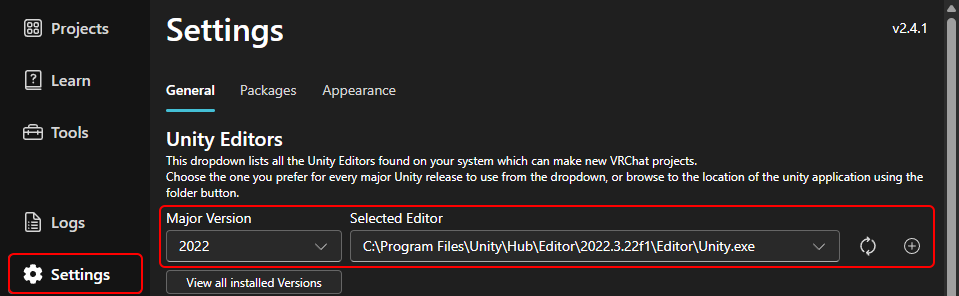 Browse for the Unity Editor