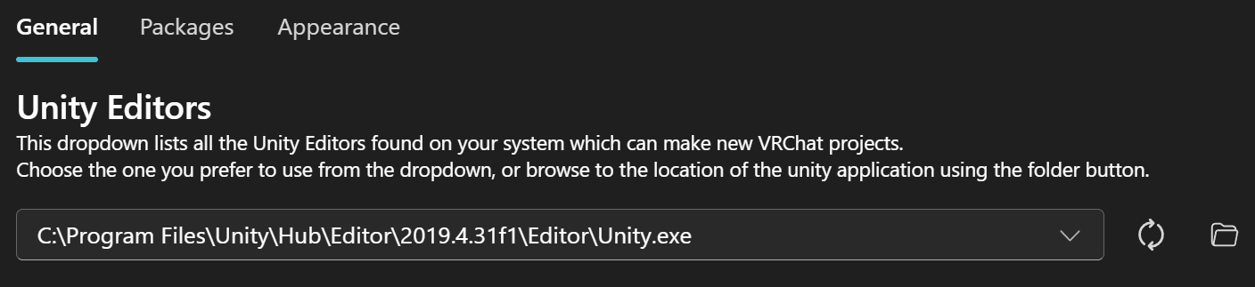 Browse for the Unity Editor
